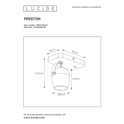 Kinkiet PRESTON LED Dim to warm GU10 1x5W 2200K/3000K Matt Gold / Brass 09927/05/02 Lucide